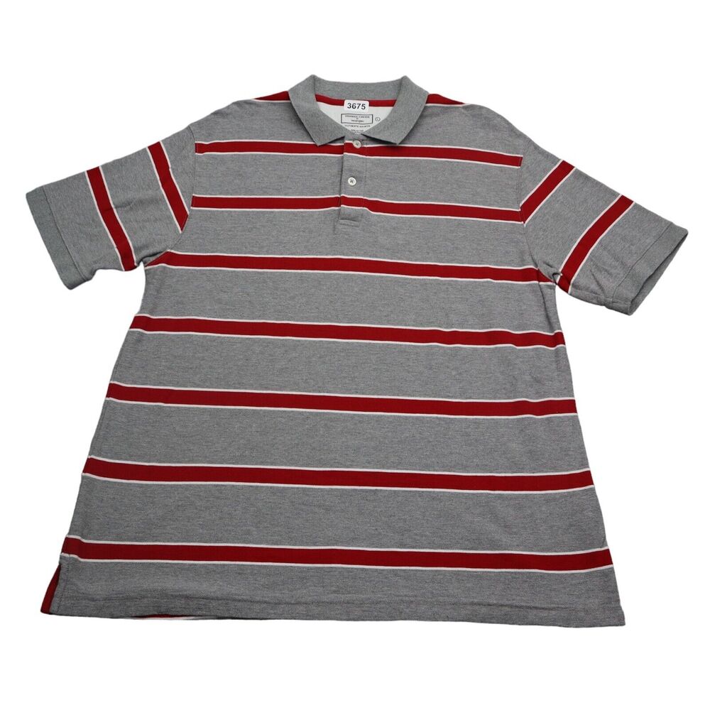 Wrangler Shirt Mens Large Gray Red Stripped Polo Timber Creek Outdoors Camp Work